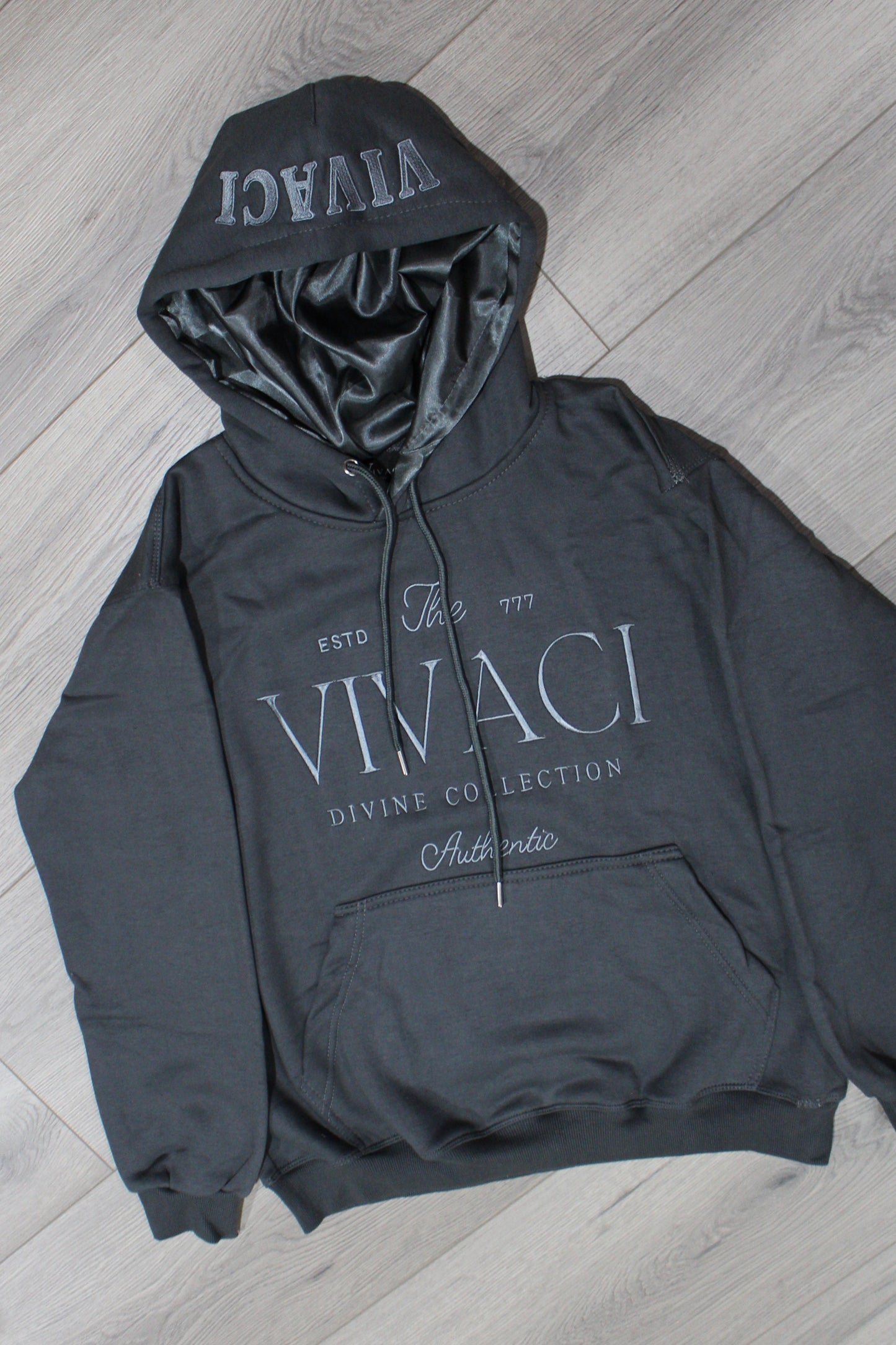 Dark Gray Hoodie with Embroidered Hood