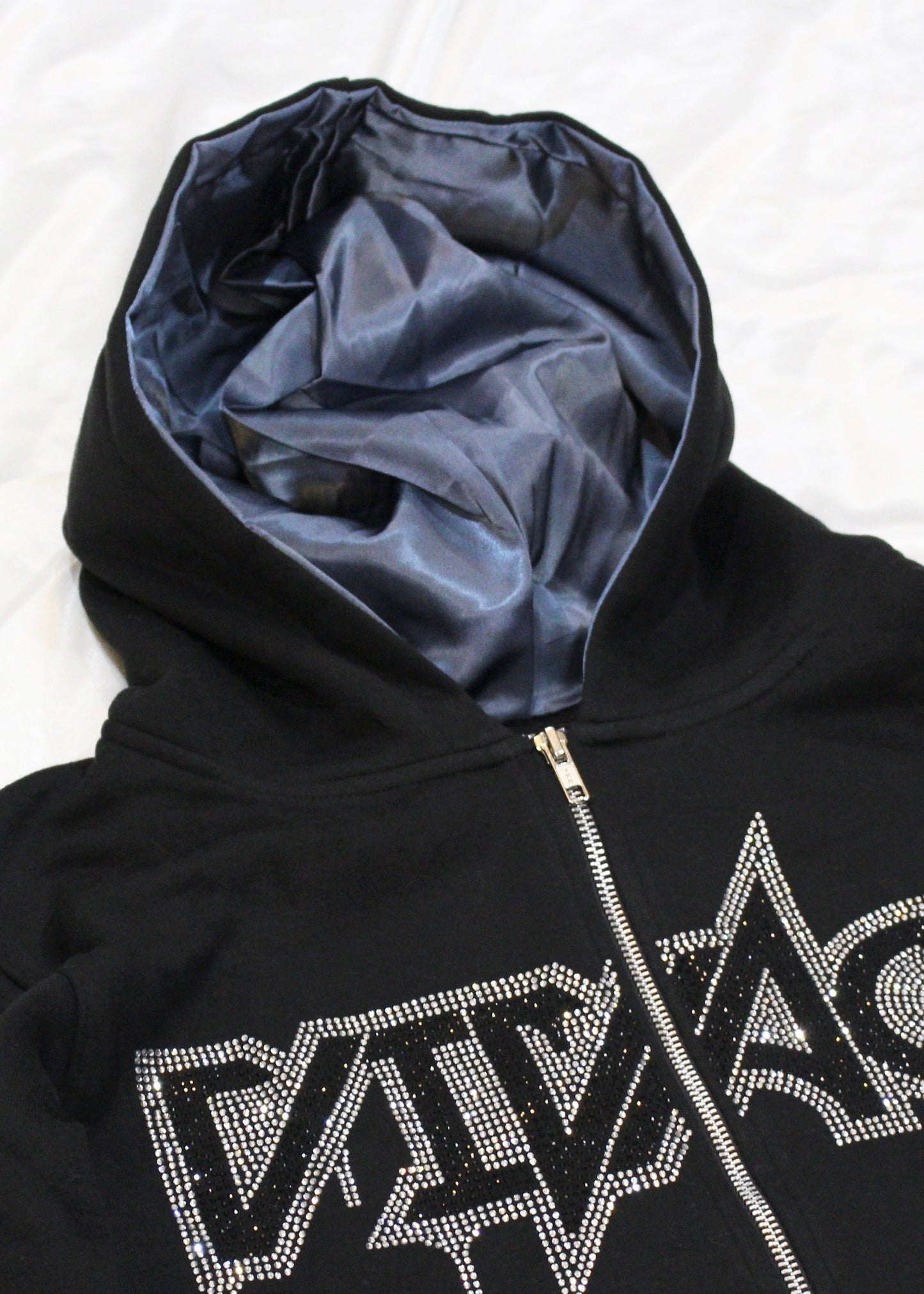 Allure Collection: Midnight Gray Rhinestone Zip Up Hoodie