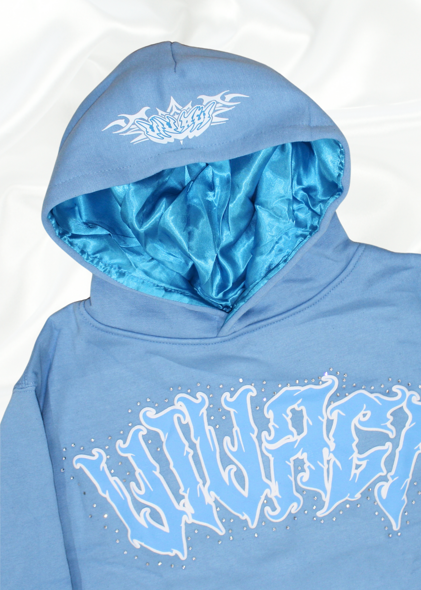 Paradox Collection: Blue Puff Print Rhinestone Hoodie