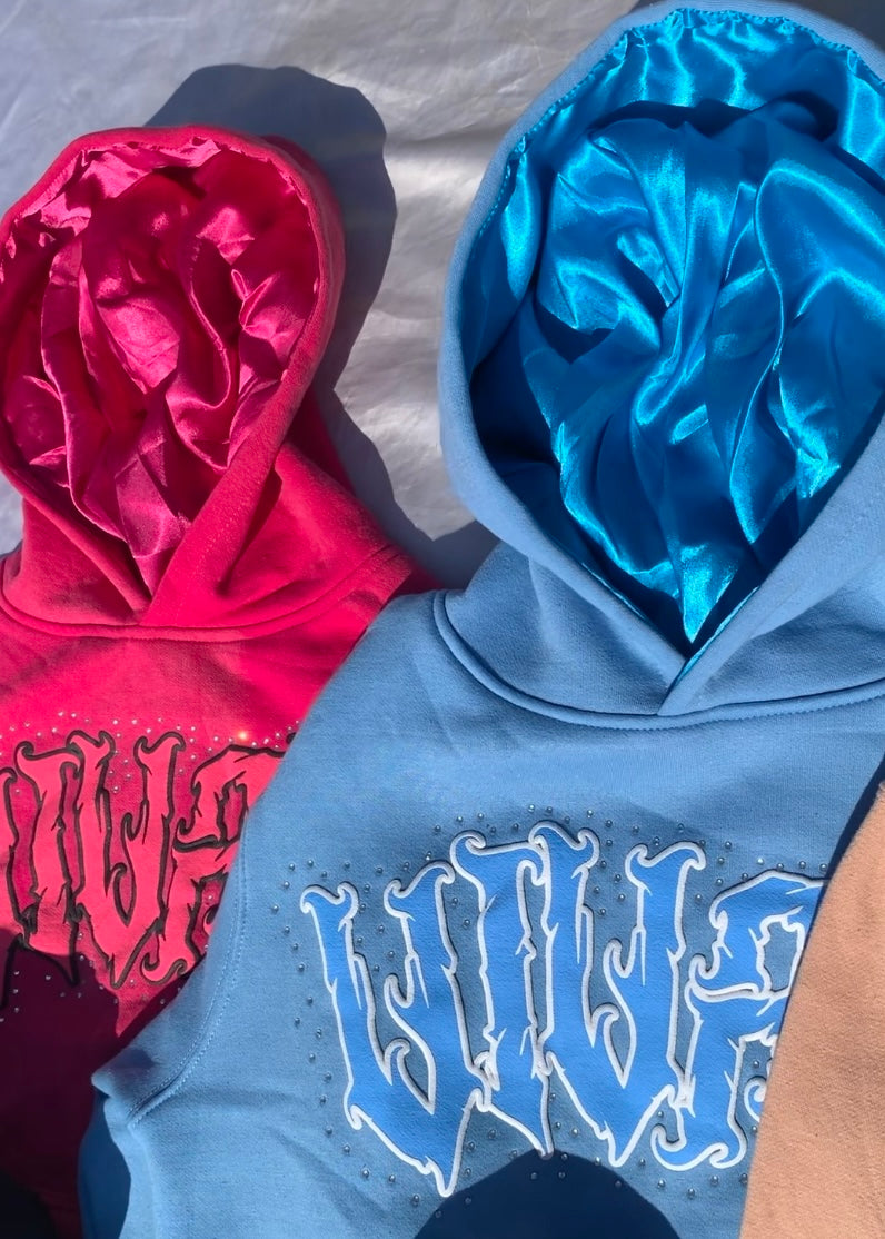 Paradox Collection: Blue Puff Print Rhinestone Hoodie