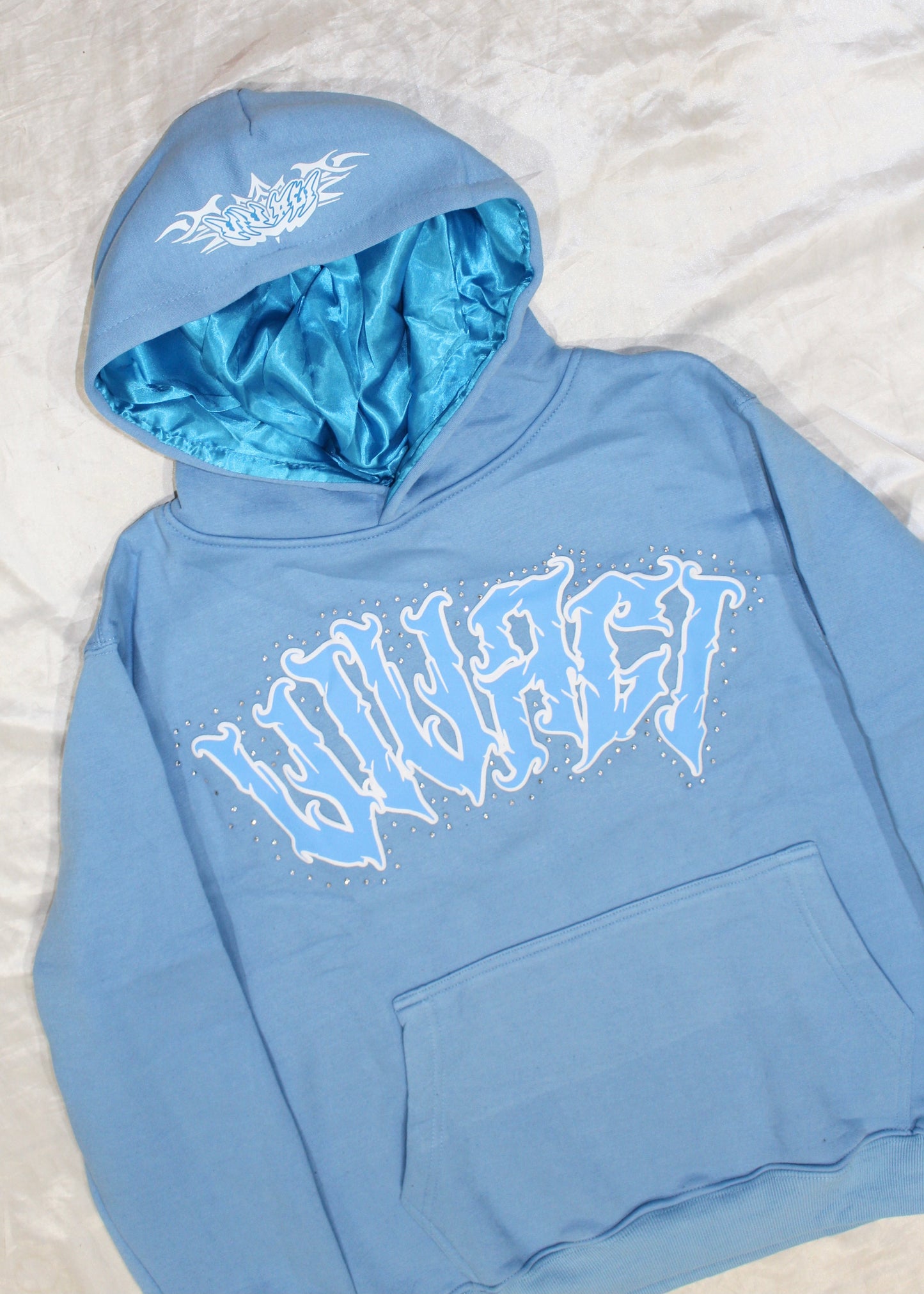 Paradox Collection: Blue Puff Print Rhinestone Hoodie