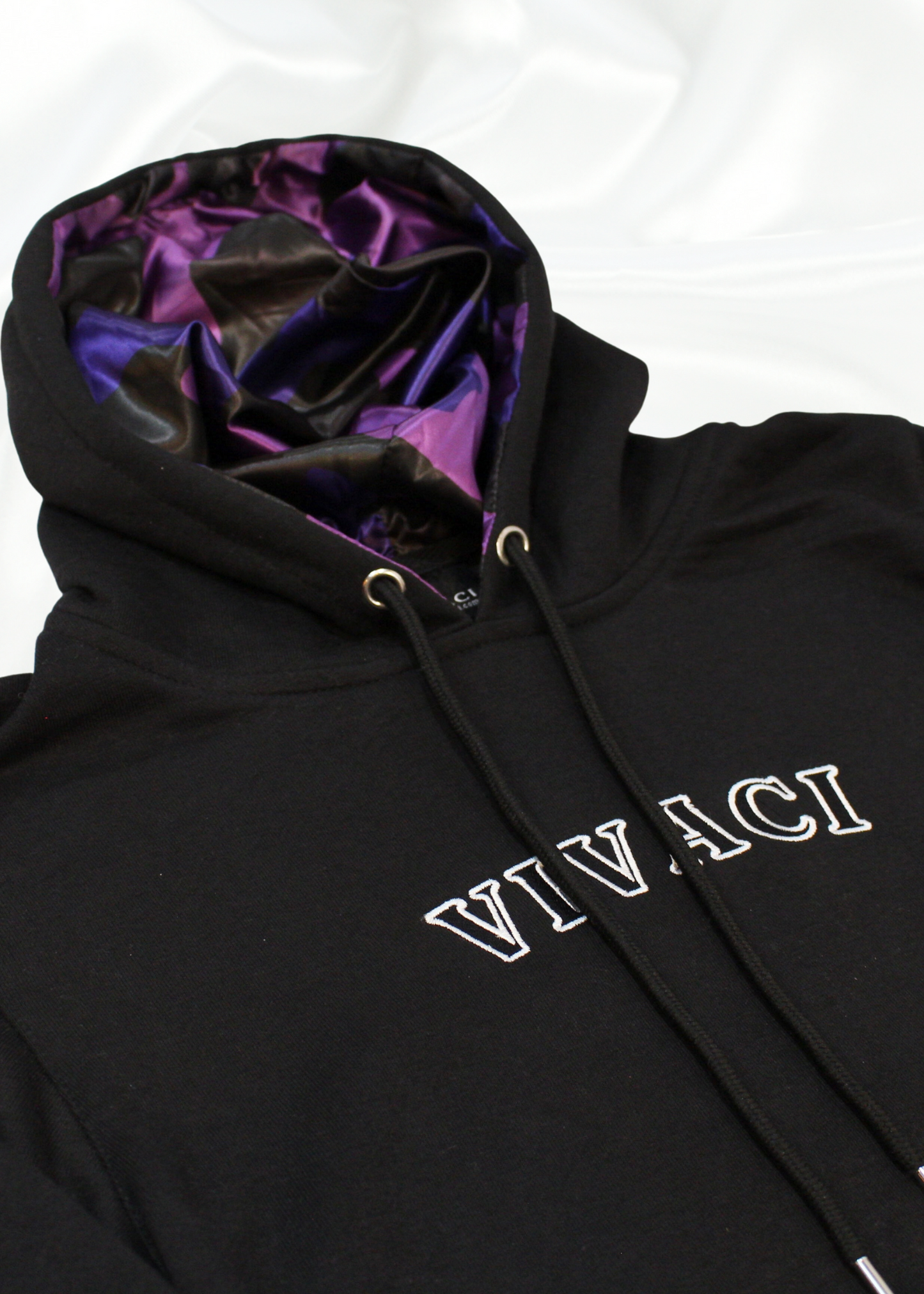 Black Hoodie with Purple Pattern Hood