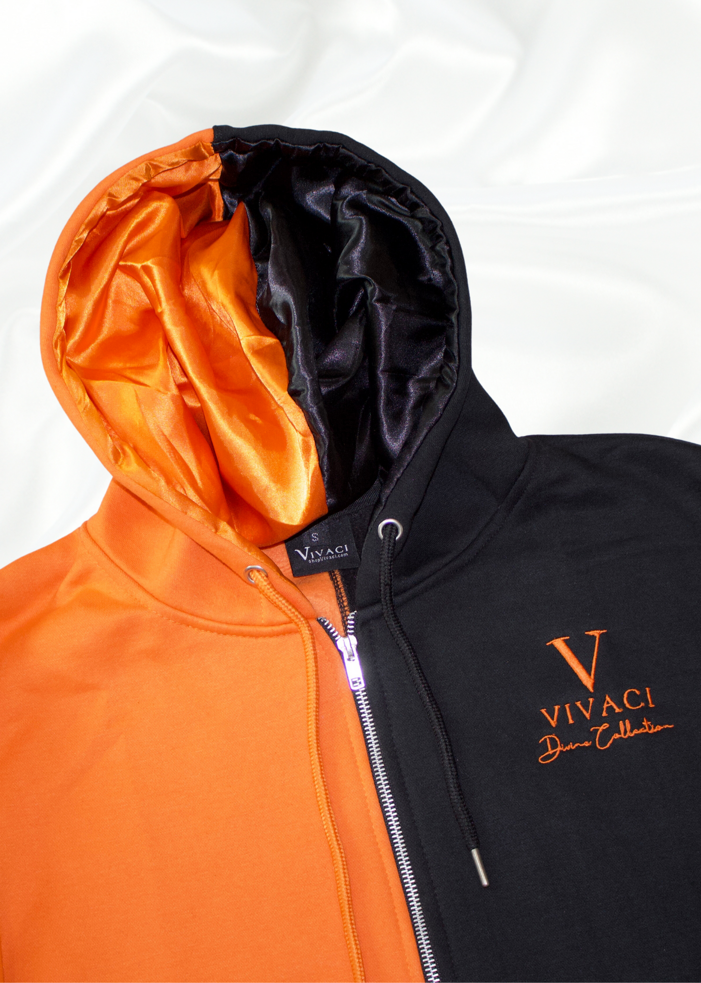 Orange/Black Split Color Zip Up Hoodie