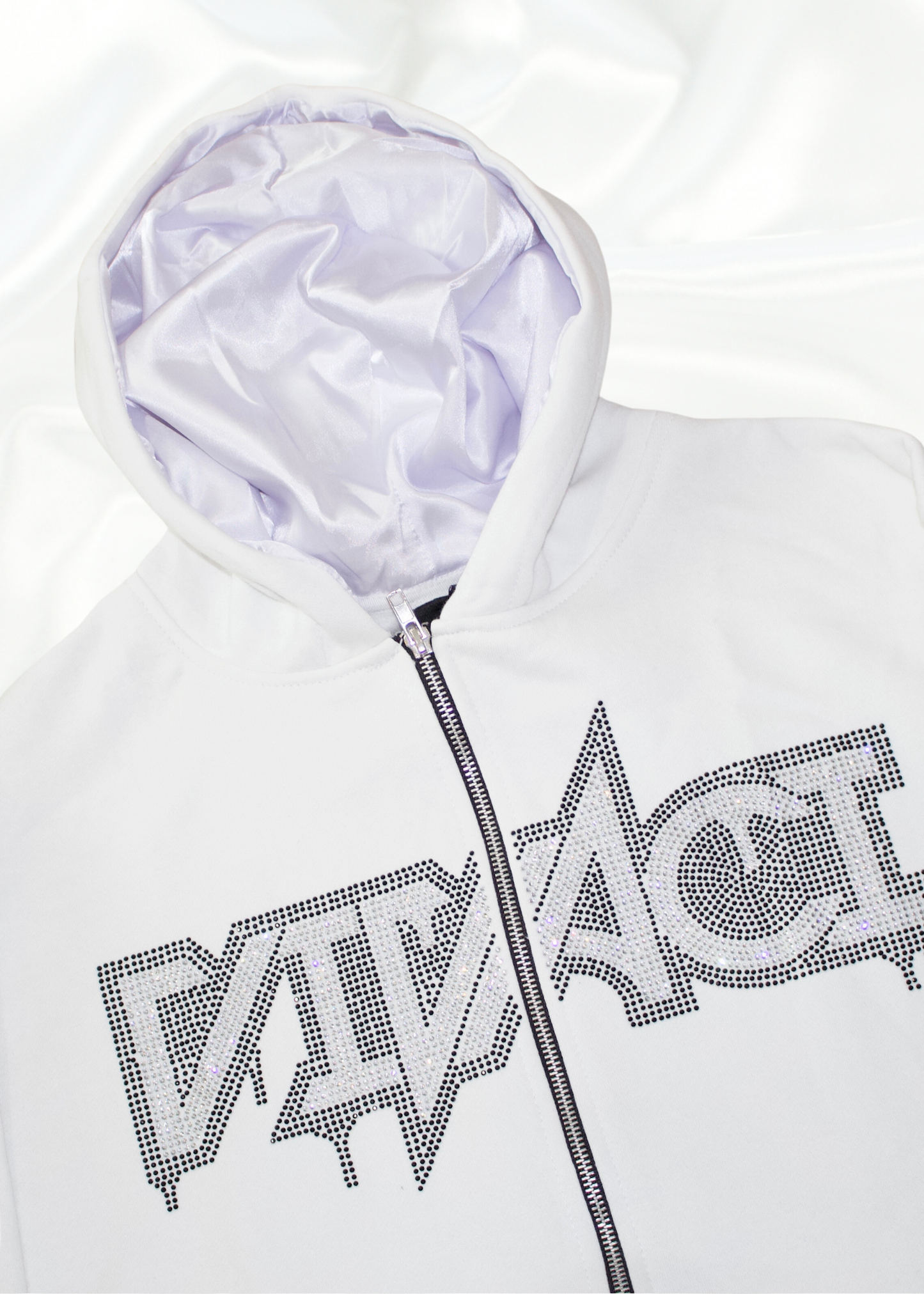 Allure Collection: White Rhinestone Zip Up Hoodie