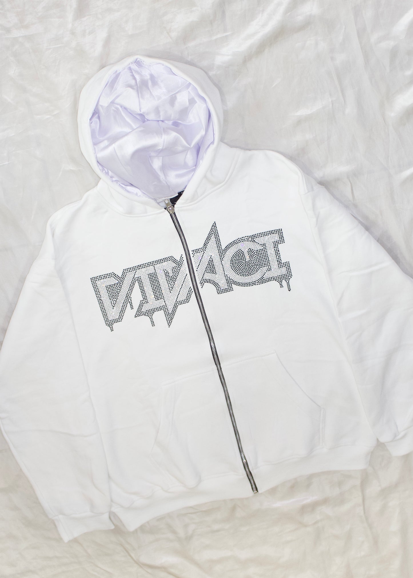 Allure Collection: White Rhinestone Zip Up Hoodie