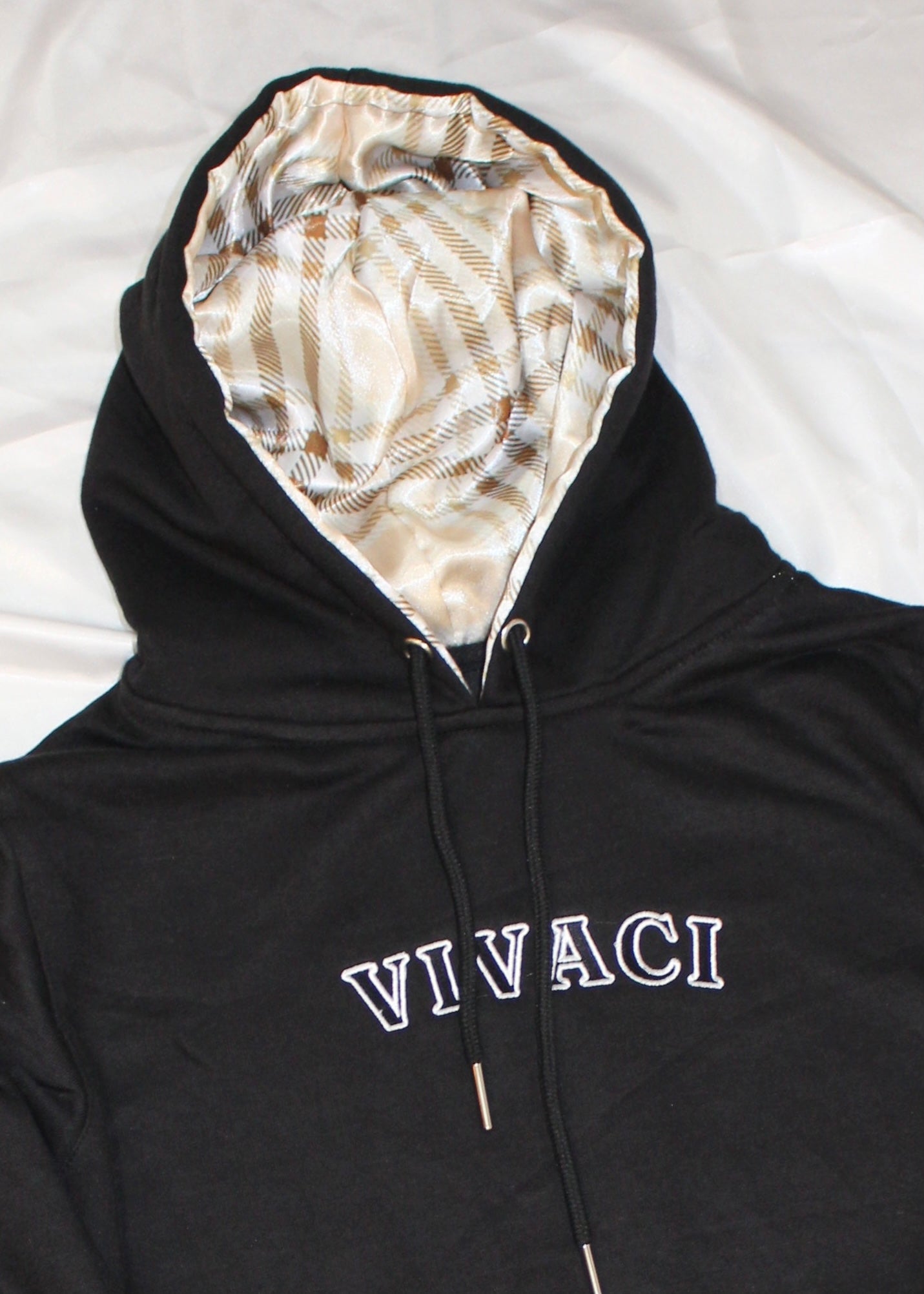 Black Hoodie with Cream Pattern Hood
