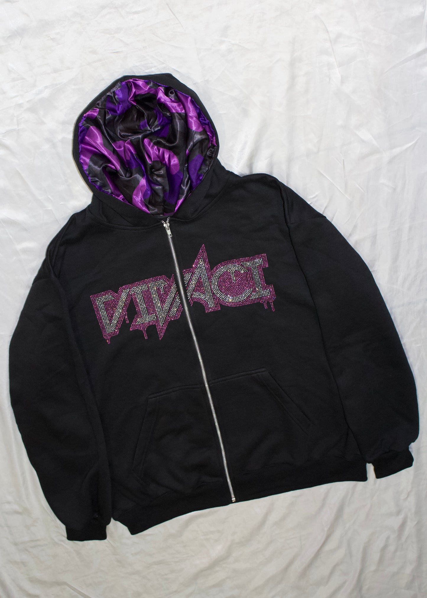 Allure Collection: Purple Rhinestone Zip Up Hoodie