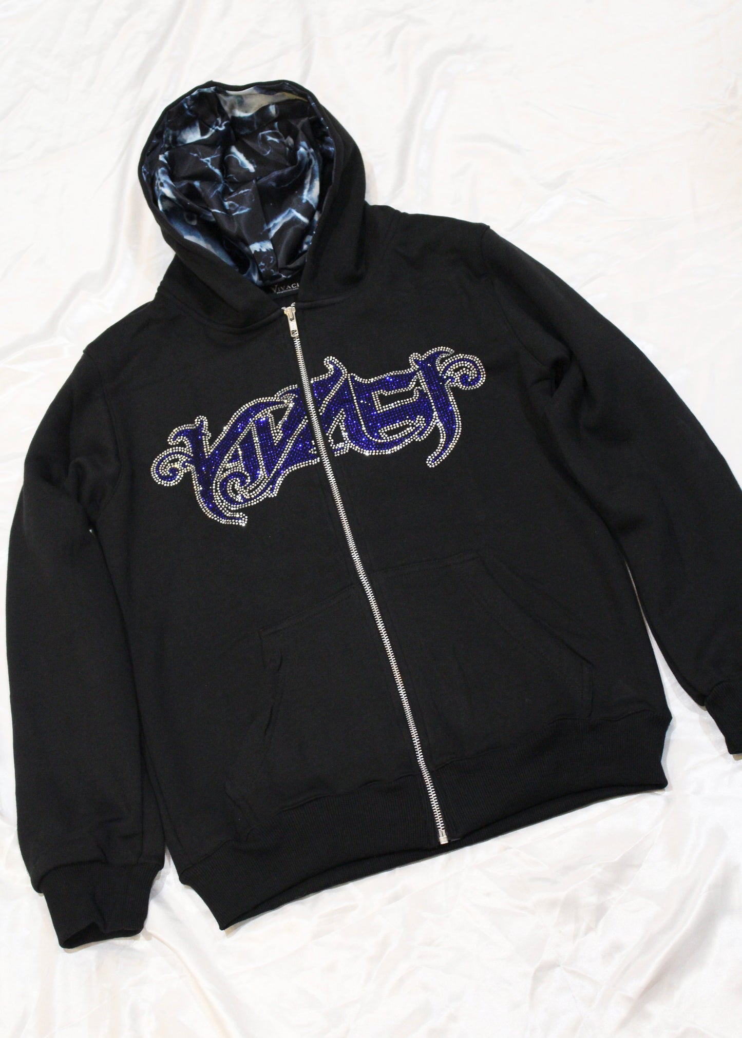 Allure Collection: Blue Rhinestone Zip Up Hoodie