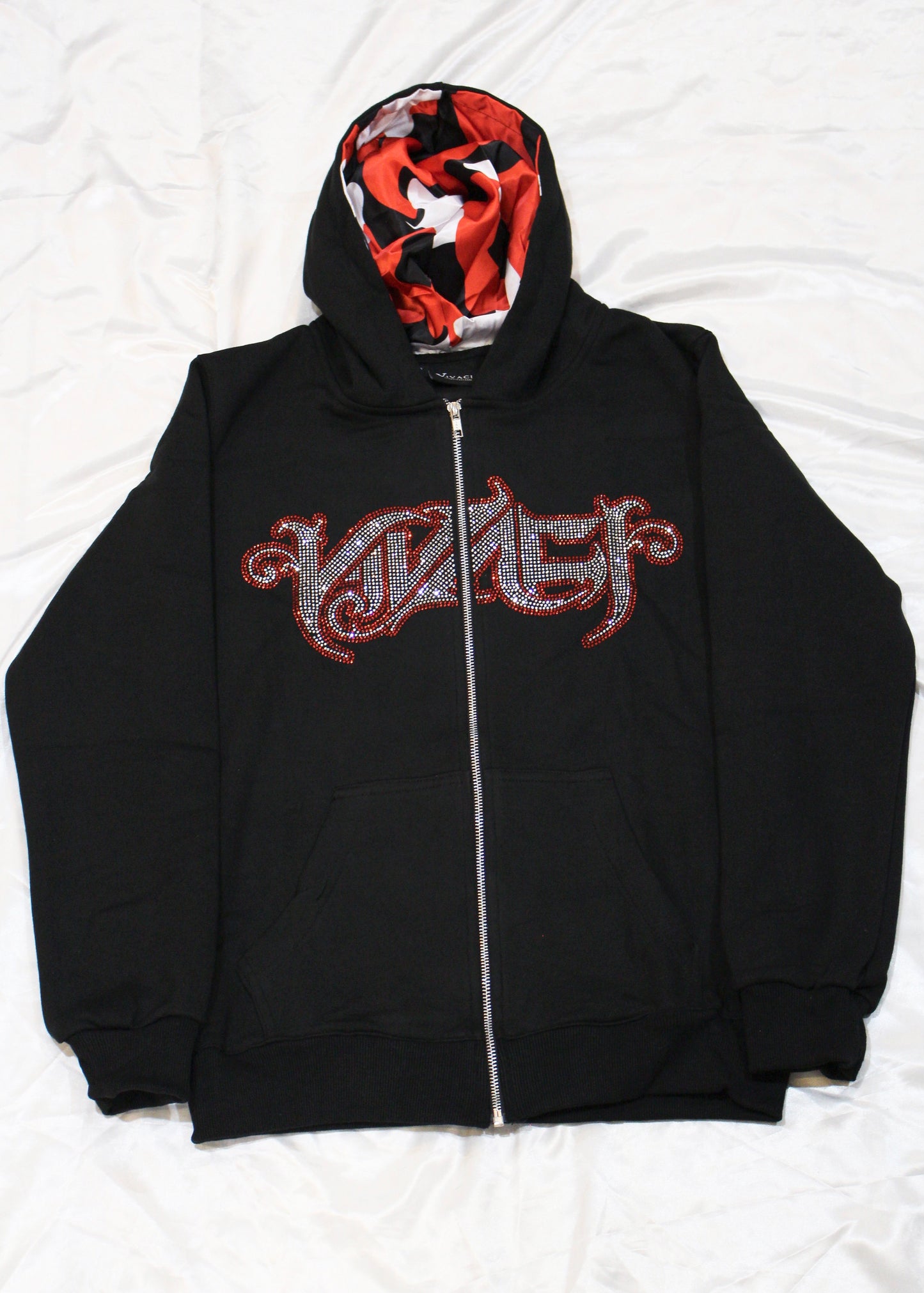 Allure Collection: Red Rhinestone Zip Up Hoodie