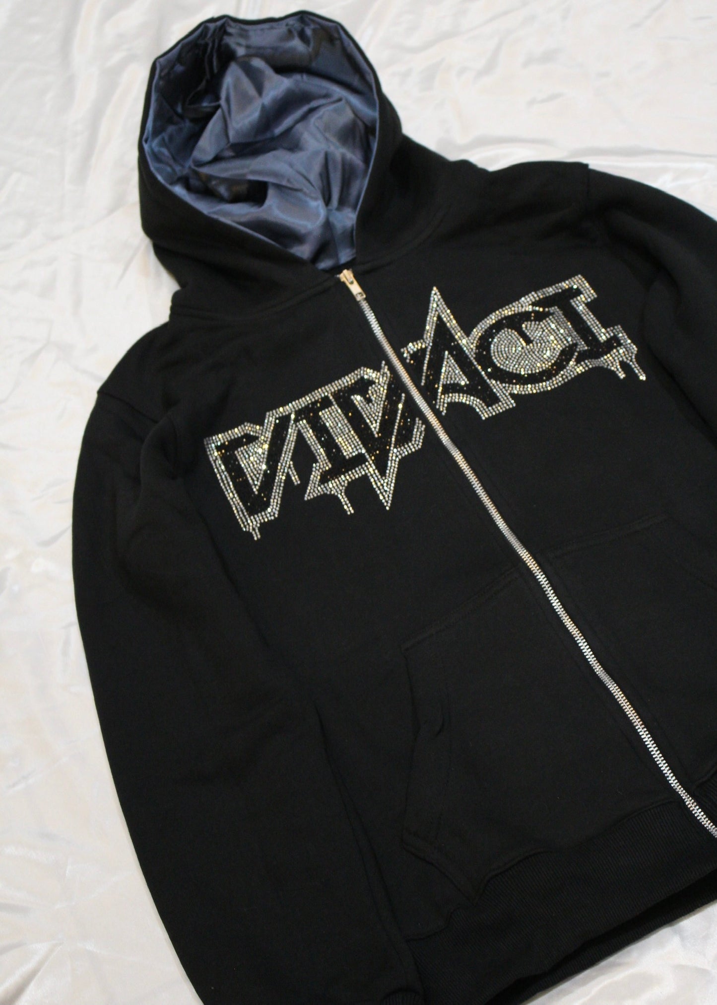 Allure Collection: Midnight Gray Rhinestone Zip Up Hoodie