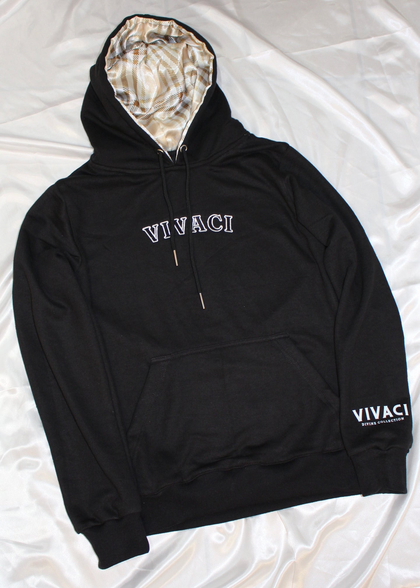 Black Hoodie with Cream Pattern Hood