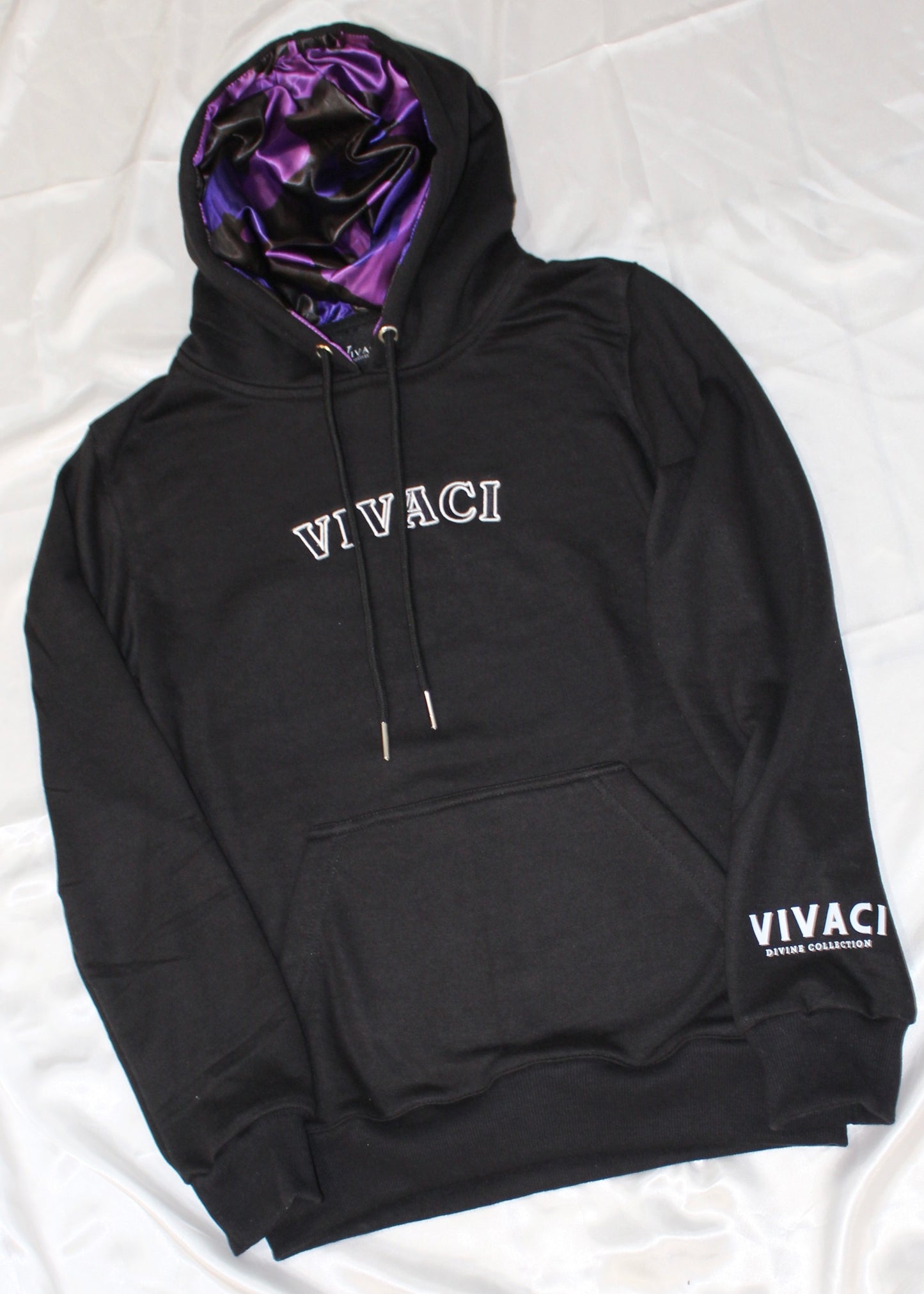 Black Hoodie with Purple Pattern Hood