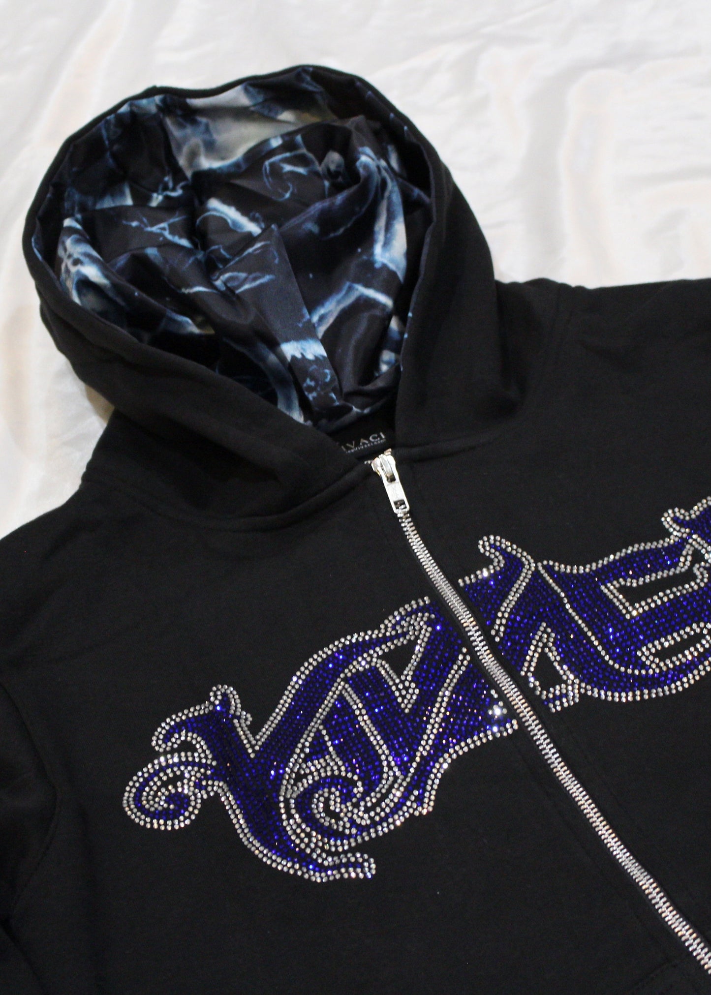 Allure Collection: Blue Rhinestone Zip Up Hoodie