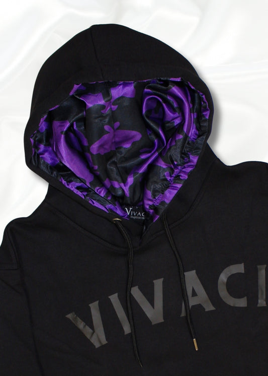 [Limited Edition] Black Printed Logo Hoodie with Purple Pattern Hood