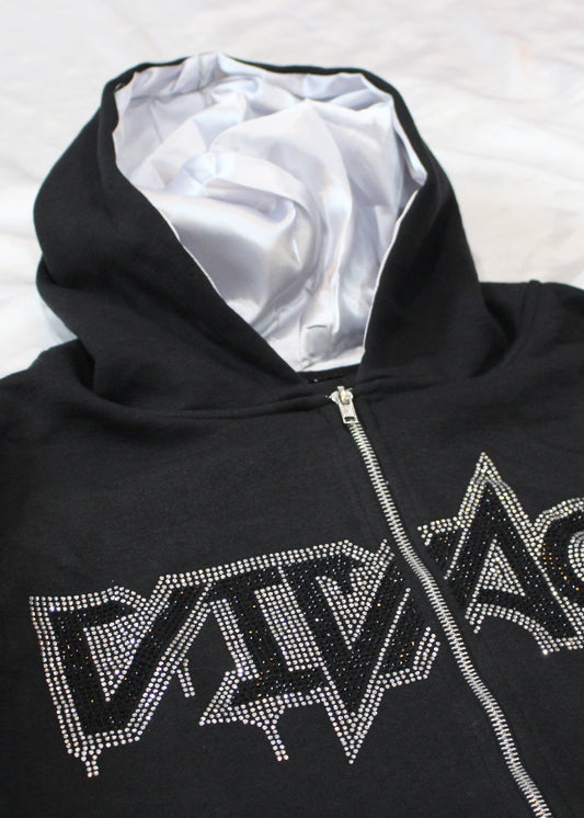 [Limited Edition] Allure Collection V2: White Hood Rhinestone Zip Up Hoodie