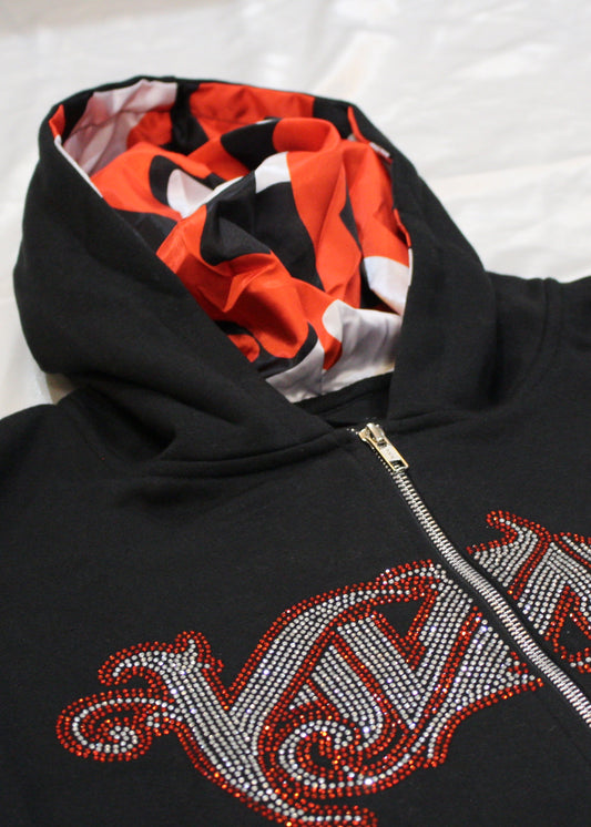 Allure Collection: Red Rhinestone Zip Up Hoodie