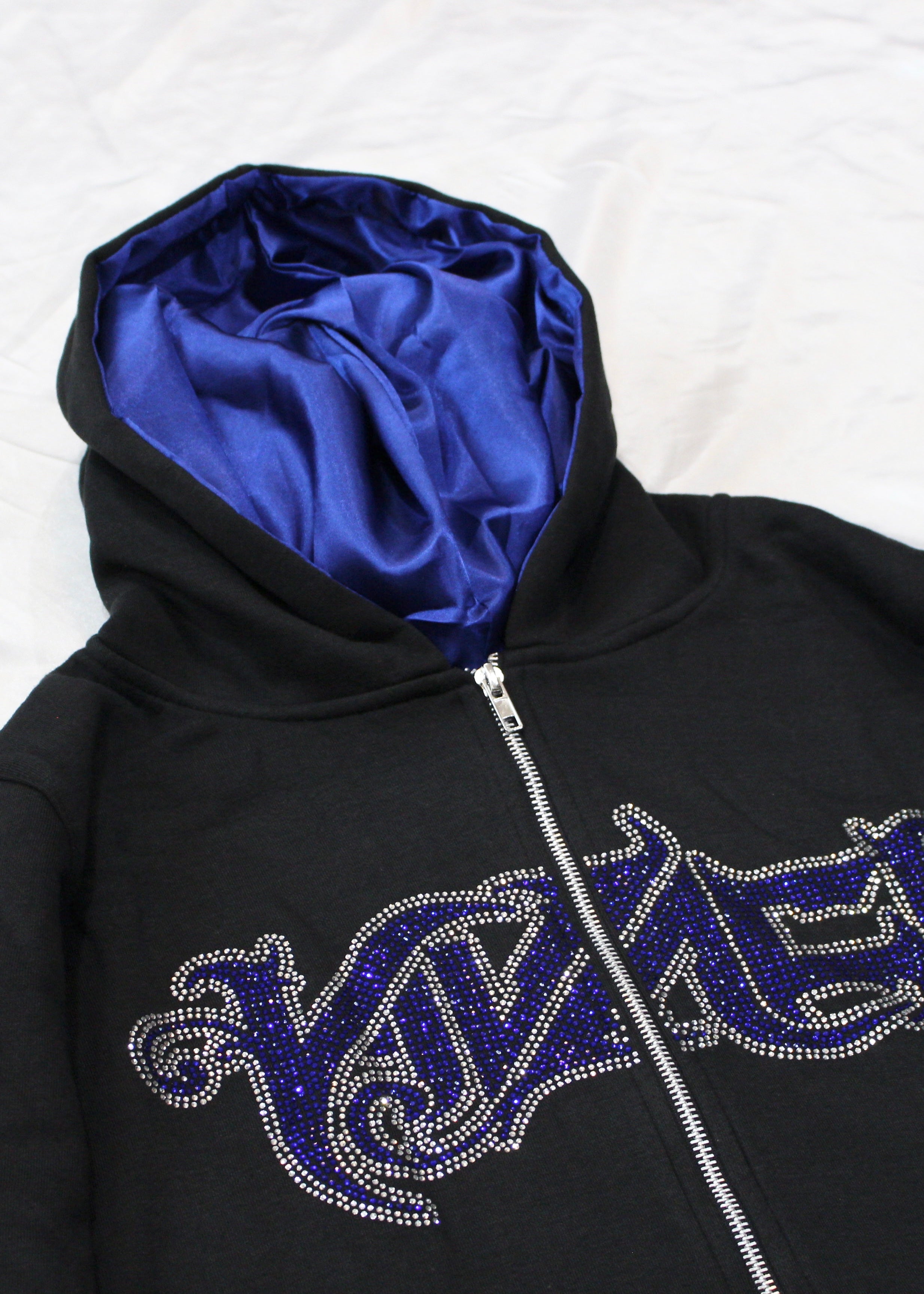 V2 black 2025 rhinestone zip hoodie