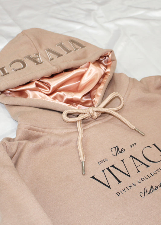 Tan Hoodie with Embroidered Hood