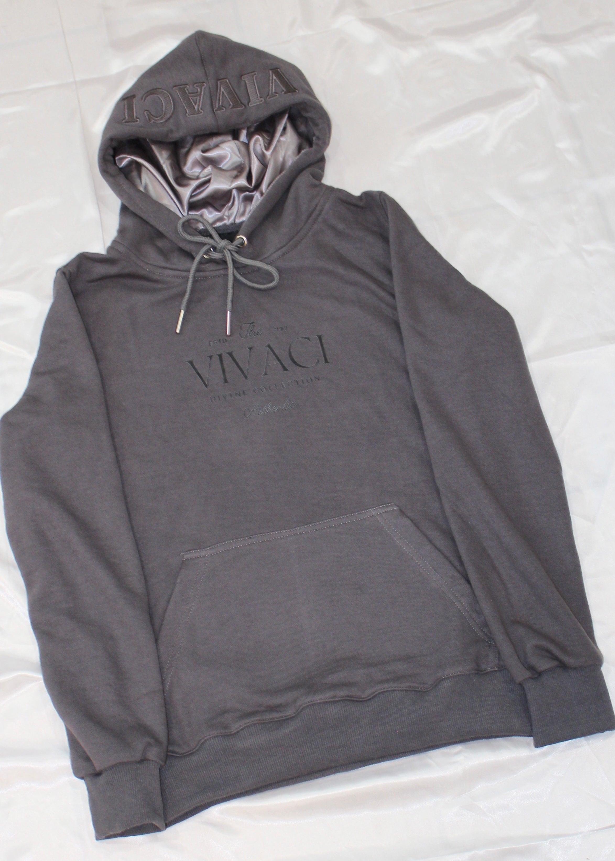 Gray Hoodie with Embroidered Hood – VIVACI